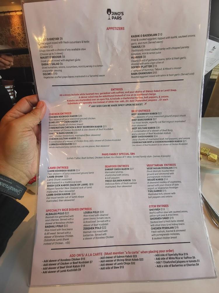 Jino's Pars - Persian restaurant Los Angeles Menu image 3